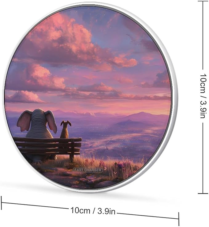 Elephant Dog Sunset Fast Portable Charger 10W Funny Graphic Phone Charging Pad with USB Cable