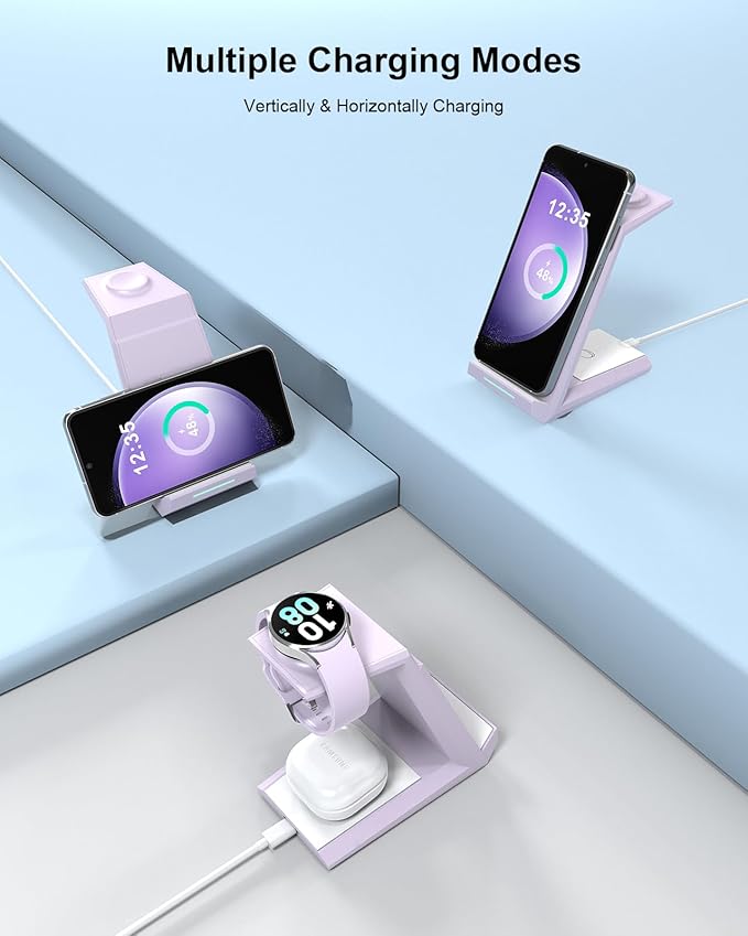 Wireless Charger for Samsung - NANAMI 3 in 1 Charging Station for Multiple DevicesFast Charger Stand Dock for Galaxy S26 S25 S24 S23 Ultra S22 S21 Z Flip FoldGalaxy Watch 5/5 Pro/4/3Galaxy Buds Pro