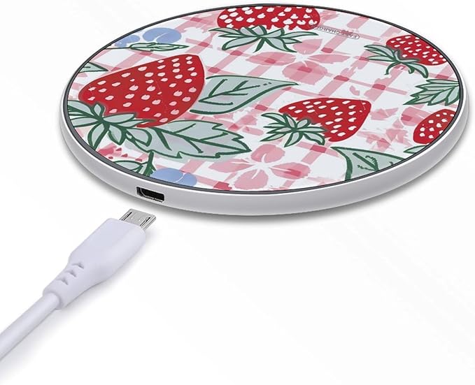 Strawberry Check Comic Style Phone Charger Magnetic Charging Pad Anti-Slip with USB Cable