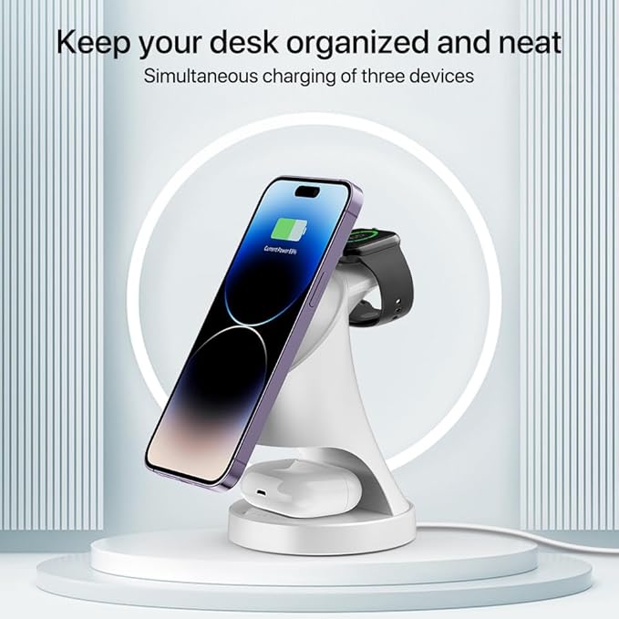 3 in 1 Wireless Charging Station for Apple DevicesMagsafe Charger for IPhone17 16 15 14 13 12 Pro/Max/Plus/Mini Wireless Charger Station for AirPods 2/3/4Pro iWatch Ultra11/10/9/8/7/SE/6/5/4/3/2