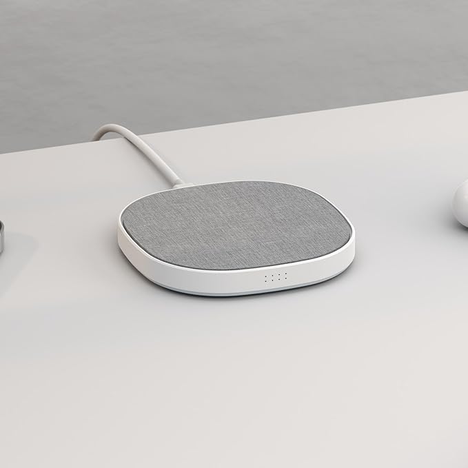 PhoneSuit Novo Wireless Charger Pad | 15 Watt Fast Charger | Linen Style Gray Fabric | for iPhone 16/15/14/13/12/11 Series/Samsung S24 AirPods &amp More