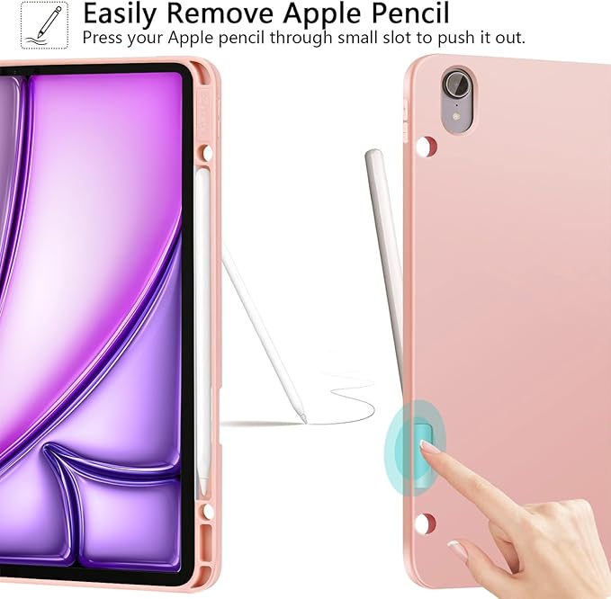 ZtotopCases for iPad Pro 12.9 3rd Generation 2018 /iPad Air 13 Inch 2024-2025 Case with Pencil Holder Lightweight Slim Soft TPU Back Trifold Smart Cover with Auto Sleep/Wake Rose Gold