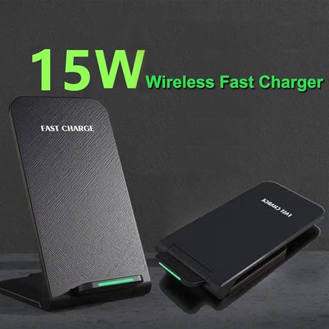 IHAO Ultra-Slim 15W Fast Wireless Charging Stand QC3.0 Portable Charger with Smart Protection Foldable Design 15W Lightning-Fast Charging with QC3.0 Technology