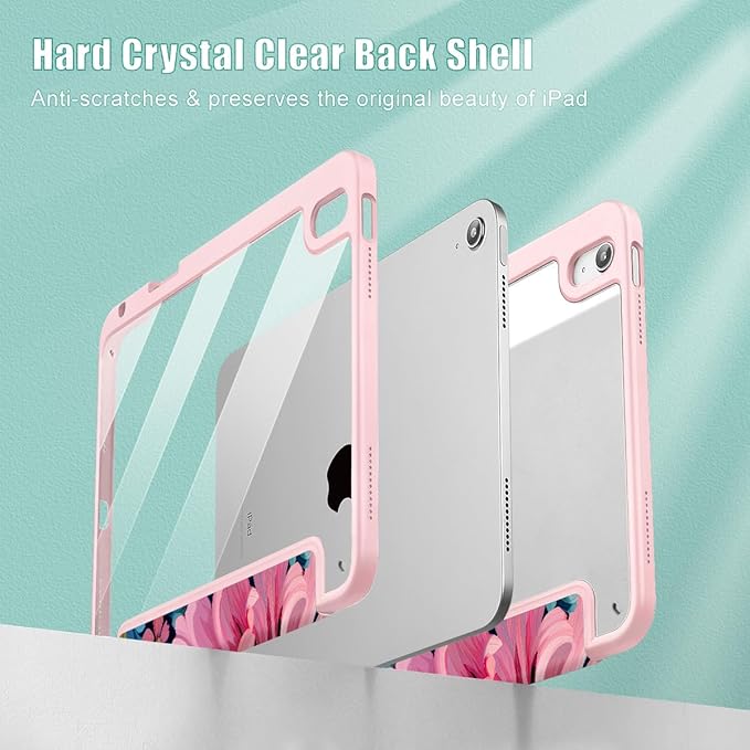 May Chen for iPad (A16) 11th Generation Case 11 Inch 2025 iPad 10th Gen Case 2022 10.9 inch Built-in Pencil Holder with Shockproof Cover Clear Back Shell Auto Wake/Sleep Flowers Painting