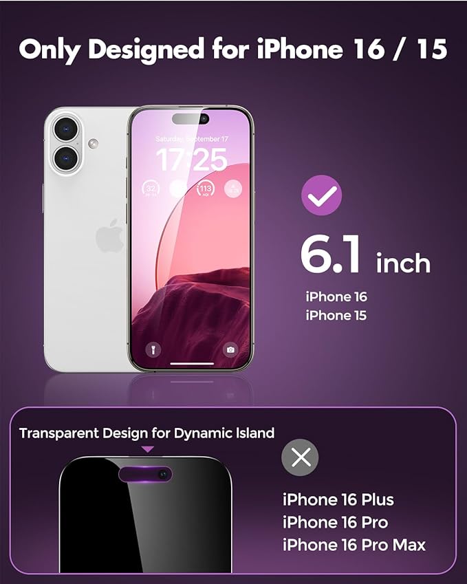 UNBREAKcable Privacy Screen Protector for iPhone 16 Full Coverage Shatterproof Tempered Glass [True 28°Anti Spy] [9H Hardness] [Easy Installation Frame] 2-Pack Private Screen for iPhone 16