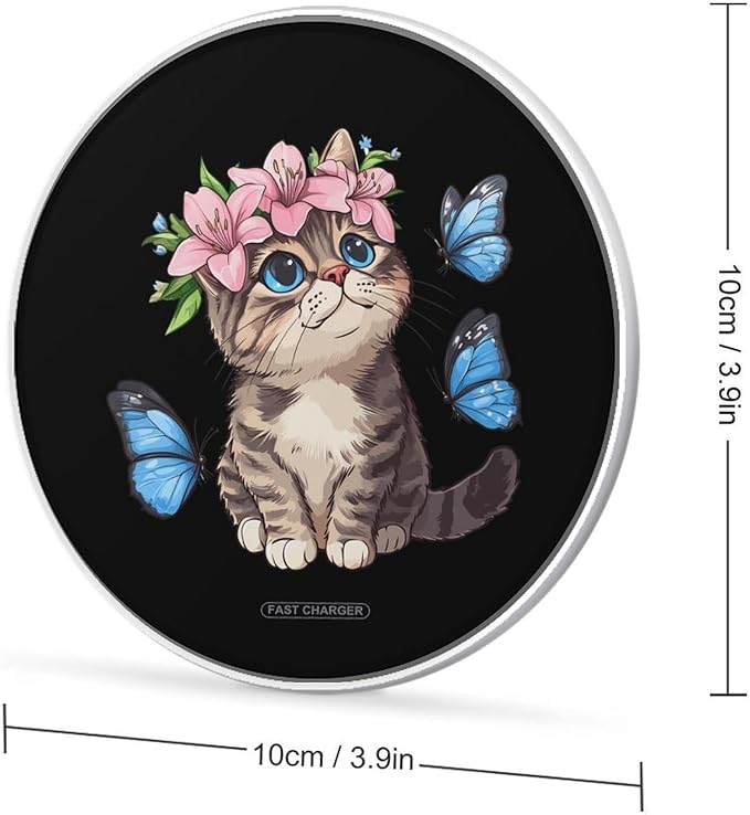 Cat Butterfly Wireless Charger Anti-Slip Wireless Charging Pad Slim Charger Mat for Men Women