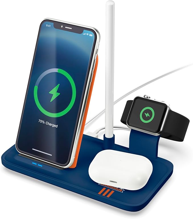 SOAR NCAA 4-in-1 Wireless Charging Docking Station: Fast Charge for iPhone Apple Watch Air Pods &amp Apple Pencil