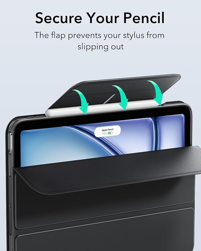 ESR for iPad Air 11 Inch Case M4/M3/M2 (2026/2025/2024) iPad Air 5th/4th Gen Case (2022/2020) 10.9 Inch with Pencil Holder Removable Magnetic Cover Vertical Stand Rebound 360 Series Black
