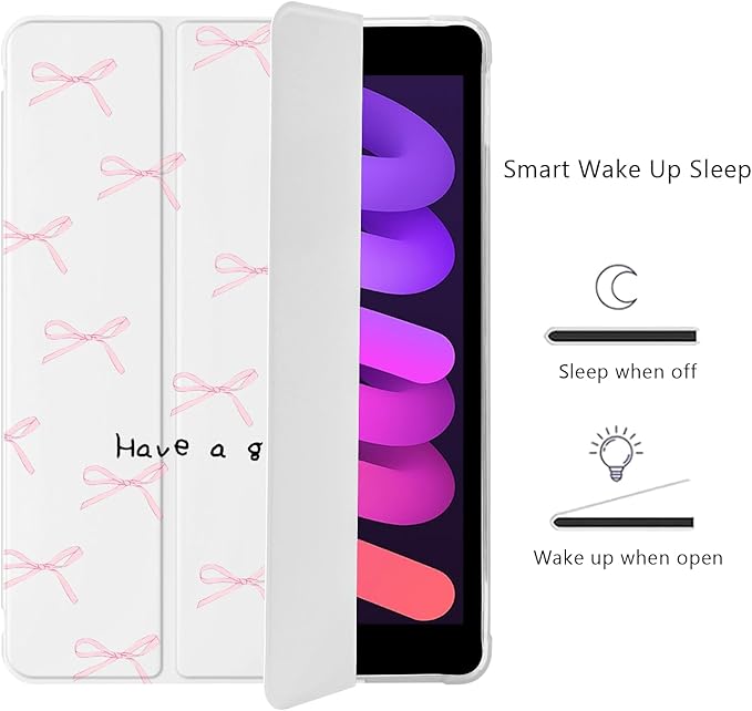 Cute Kawaii Pink Bow for iPad 5th/6th Generation Case with Pencil Holder Auto Sleep/Wake Leather Soft TPU Back Cover for iPad 9.7 Inch