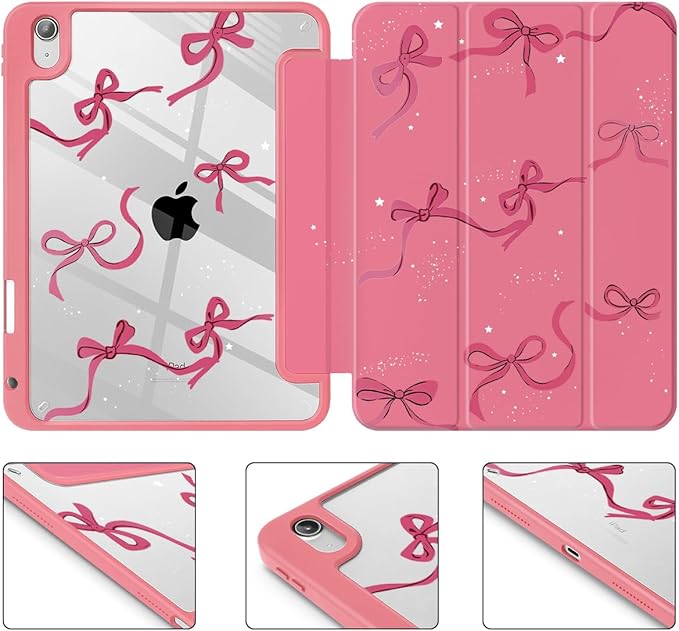 May Chen for iPad Air 11-inch M4/M3/M2 (2026/2025/2024) iPad Air 5th/4th 10.9 Inch - Shockproof Cover with Clear Back Shell &amp Penceil Holder Auto Wake/Sleep Stand Cover Watermelon red Bow
