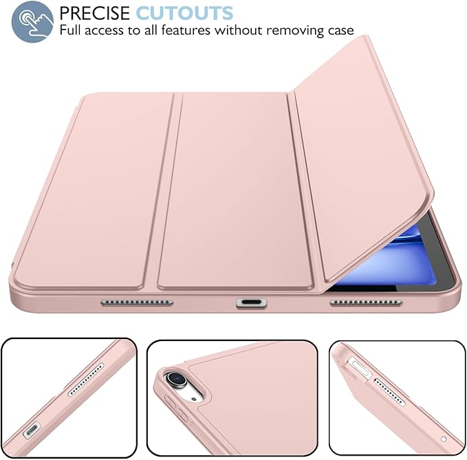 iMieet iPad Air 11 Inch Case M4/M3/M2(2026/2025/2024) iPad Air 5th/4th Generation Case 2022/2020 10.9 Inch with Pencil HolderTrifold Stand Smart Case with Soft TPU Back(Rose Pink)