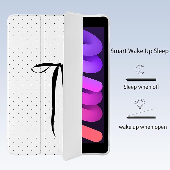 Cute Polka Dot Ribbon Bow for iPad Air 3 Case with Pencil Holder Auto Sleep/Wake White Leather Soft TPU Back Cover for iPad Pro 10.5 Inch 2017