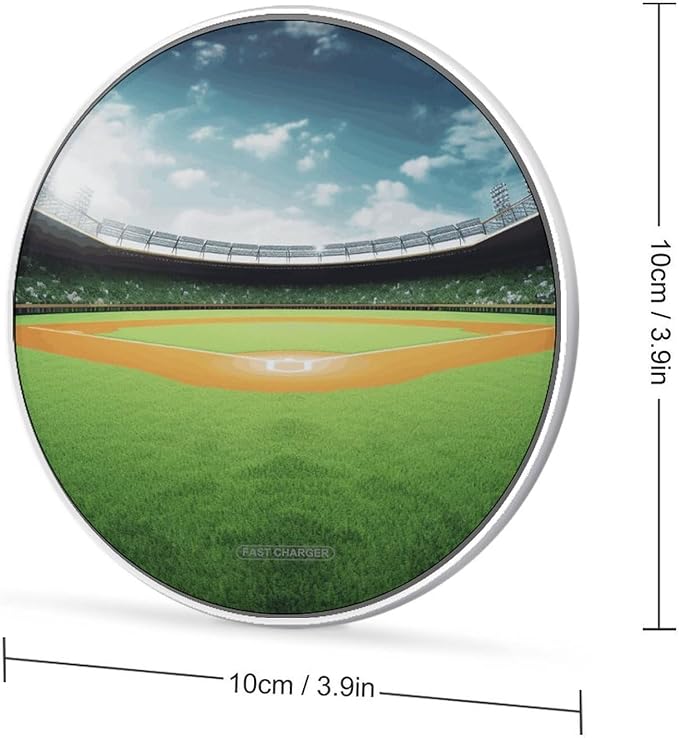 Green Baseball Field Backdrop Wireless Charger Fast Wireless Charging Pad with USB Cable 10W Anti-Slip Magnetic Wireless Charger Portable Slim Charger Puck Travel Charging Station