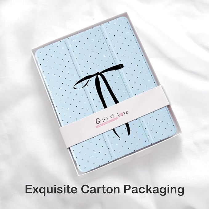 Cute Polka Dot Ribbon Bow for iPad Pro 12.9 Inch Case 5th/6th Generation 2022/2021/2020 with Pencil Holder Auto Sleep/Wake Blue Leather Soft TPU Back Cover