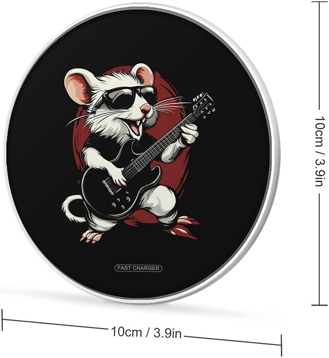 Rat Playing Guitar Wireless Charger Anti-Slip Wireless Charging Pad Slim Charger Mat for Men Women