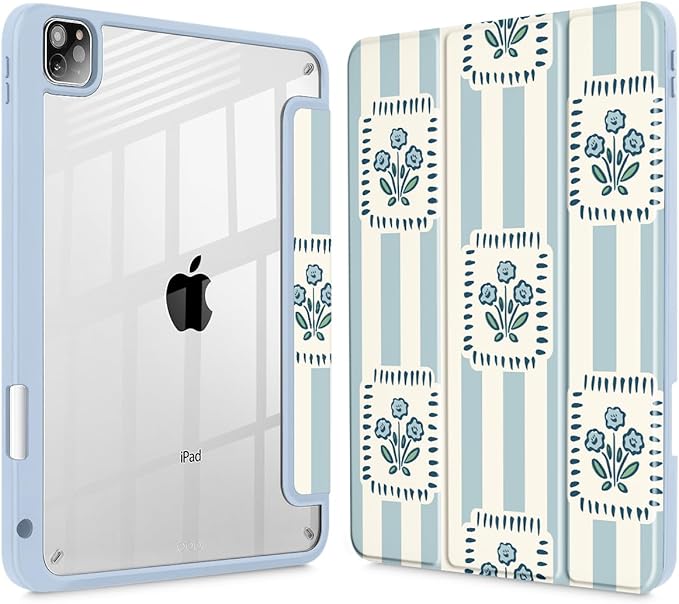 Mektron Case for iPad Pro 11 inch Case M2 2022 Generation 4th Fit 2021 2020 2018 iPad Pro 11 (3rd 2nd &amp 1st Gen) -Buit in Pencil Holder with Shockproof Cover Clear Shell Patchwork Floral