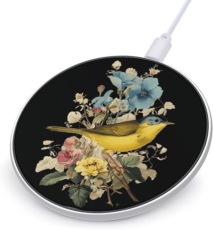 Warbler Bird on Flowers Phone Charger Magnetic Charging Pad Anti-Slip with USB Cable