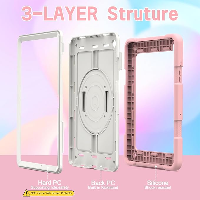 AVAWO Case for Samsung Galaxy A9+ Plus 11 inch 2023 with 360° Swivel Handle Strap Cover with Lanyard Pink and Beige