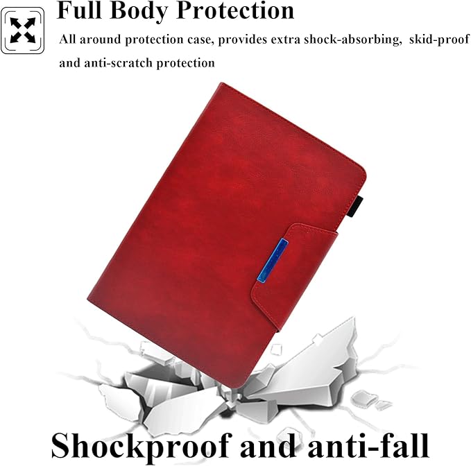 Folio Case for Amazon Kindle Fire HD 8/Fire HD 8 Plus (12th/10th Generation 2024/2022/2020) 8 UUcovers PU Leather Magnetic Smart Cover with Stand/Pencil Holder/Pockets [Auto Sleep/Wake] Red