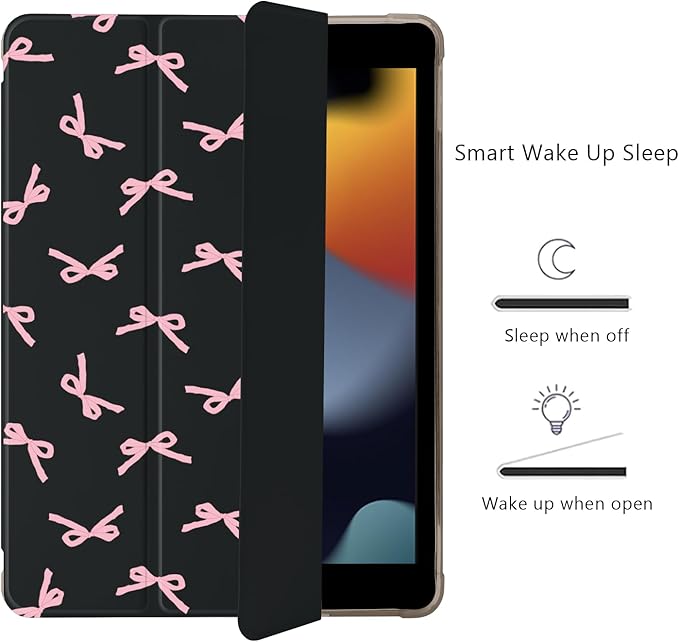 Cute Kawaii Pink Bow for iPad Pro 13 Inch Case (M5/M4) 2025/2024 with Pencil Holder Auto Sleep/Wake Black Leather Soft TPU Back Cover