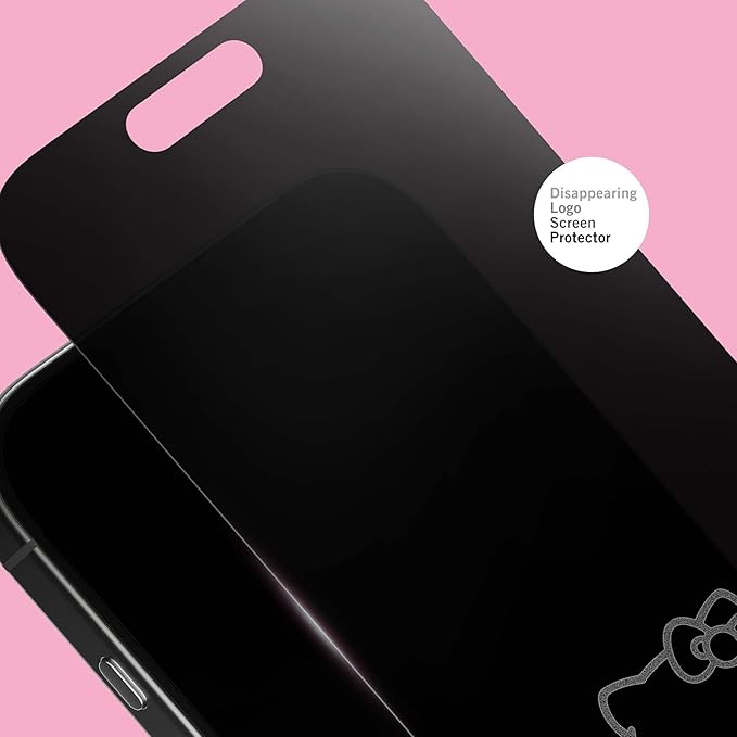 Hello Kitty Looking Privacy Screen Protector for iPhone 1516 and 15 Pro- with Disappearing Logo - Scratch-Resistant and Easy-to-Install Screen Protectors (Includes Installation Tray)