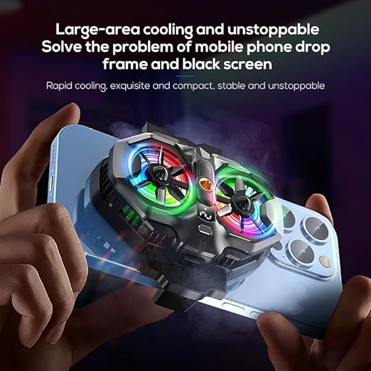 Mobile Phone Cooler with RGB Backlight and Temp Display Cellphone Cooling Fan with Dual Semi-Conductor Cooling Chip Compatible for iPhones/Android Phone Width from 6 to 8 cm