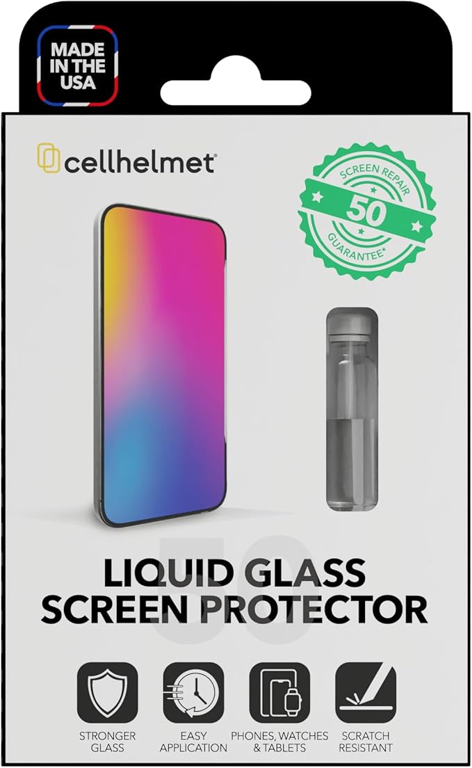 cellhelmet Liquid Glass Wipe On Extreme Glass Protection | $50 Repair Protection Guarantee | Scratch &amp Shatter Protection | Universal Glass Screen Protector for Phones and Smart Watches
