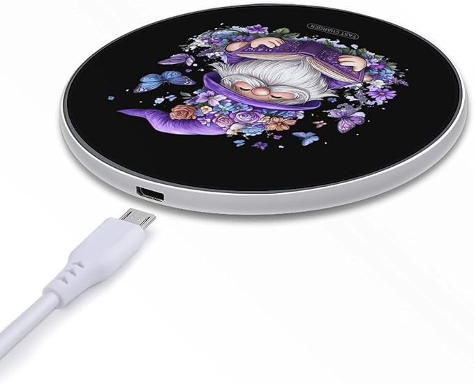 Gnome Reading Book Butterfly Wireless Charger Anti-Slip Wireless Charging Pad Slim Charger Mat for Men Women