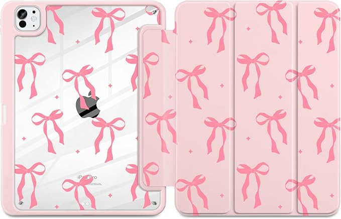 MecBevia Case for iPad Pro 11 inch M5 2025 / M4 2024 (6th/5th Gen) A3357 A3358 A3359 A2836 A2837 A3006 – Built-in Pencil Holder &amp Auto Wake/Sleep Pink Bow