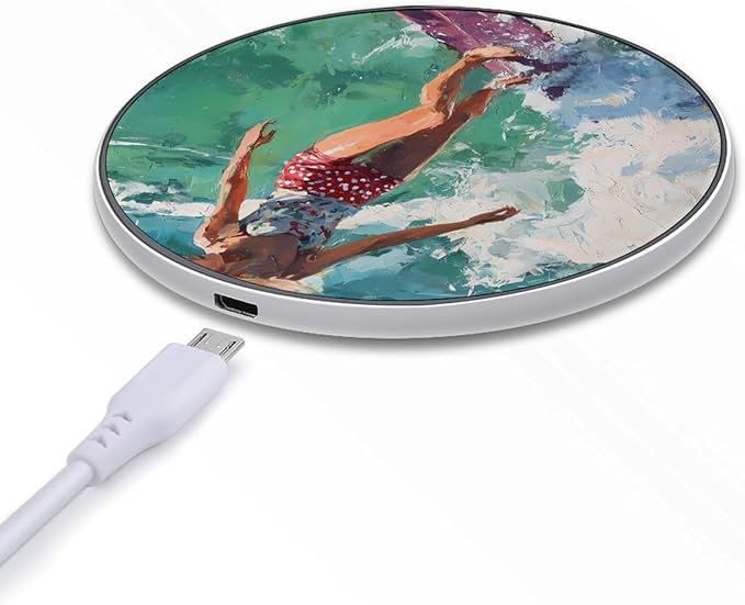 Young Woman Surf Surfing Ocean Waves Phone Charger Magnetic Charging Pad Anti-Slip with USB Cable