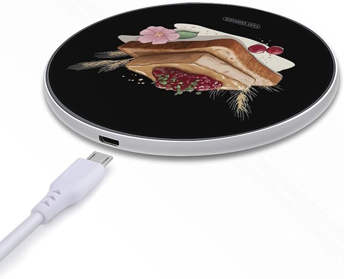 Foie Gras Toast Fast Portable Charger 10W Funny Graphic Phone Charging Pad with USB Cable