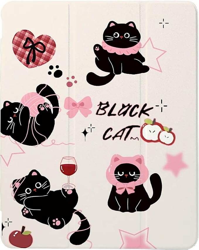 Cute black cats pink plaid bows