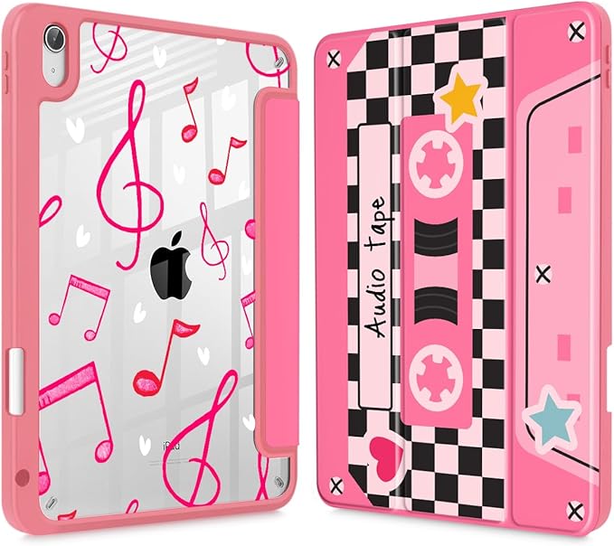 Case for iPad 11 inch A16 2025 Generation 11th / iPad 10.9 inch 2022 10th Gen Buit in Pencil Holder with Shockproof Cover Clear Transparent Back Shell Auto Wake/Sleep Cassette Tape