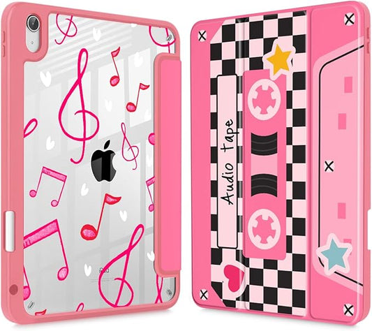 Case for iPad 11 inch A16 2025 Generation 11th / iPad 10.9 inch 2022 10th Gen Buit in Pencil Holder with Shockproof Cover Clear Transparent Back Shell Auto Wake/Sleep Cassette Tape