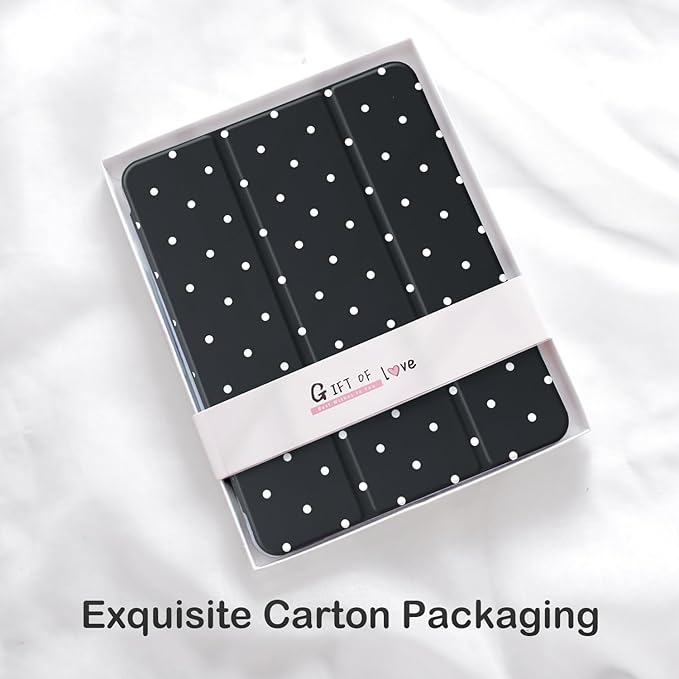 Cute Kawaii Polka Dot for iPad Pro 13 Inch Case (M5/M4) 2025/2024 with Pencil Holder Auto Sleep/Wake Black Leather Clear Acrylic Back Cover