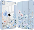 May Chen Case for iPad Pro 11-Inch M5/M4 2025/2024 (6th/5th Generation) Clear Transparent Print Back Shell Slim Stand Shockproof Tablet Cover Auto Wake/Sleep Blue Flowers