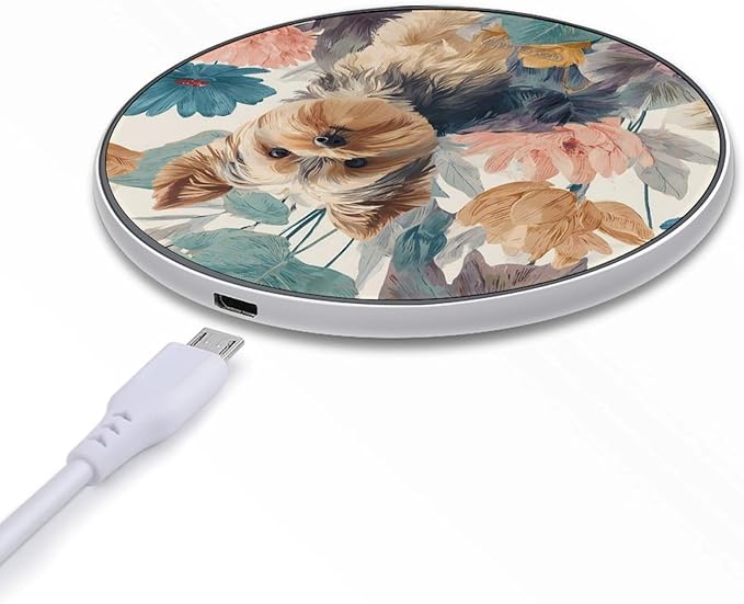 Yorkshire Terrier Dog Plant Fast Portable Charger 10W Funny Graphic Phone Charging Pad with USB Cable
