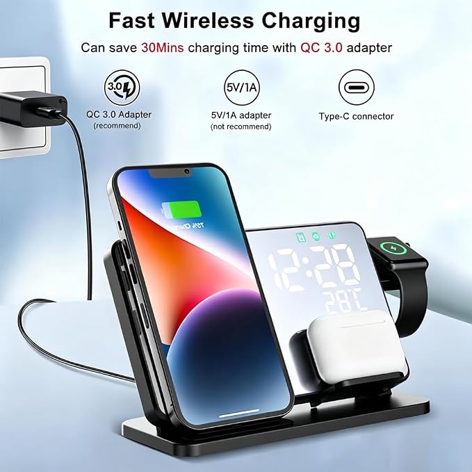 Wireless Charger Alarm Clock W669 Black