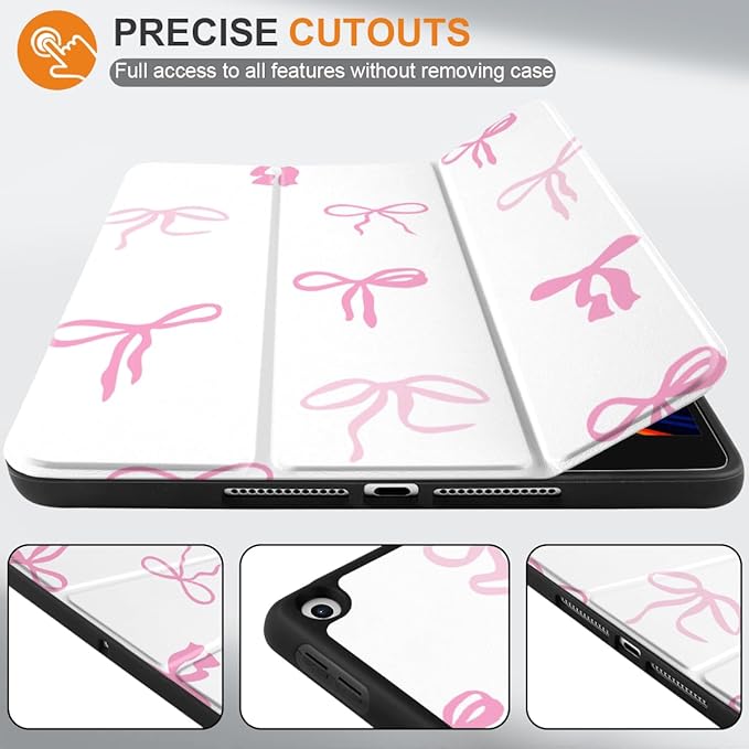 DONGKE Case Compatible with iPad 10.2 Inch 2021 2020 2019 iPad 9th/8th/7th Generation with Pencil Holder Slim Stand Protective Case with Soft TPU Back Auto Sleep/Wake Cover Pink Bows