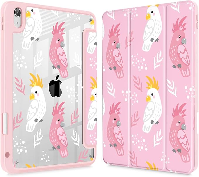 Case for iPad 11 inch A16 2025 Generation 11th / iPad 10.9 inch 2022 10th Gen Buit in Pencil Holder with Shockproof Cover Clear Transparent Back Shell Auto Wake/Sleep Parrots