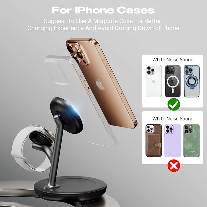 3 in 1 Charging Station for AppleFast Magnetic Wireless Charger for Multiple Devices iPhone 16/15/14/13/12for Airpods and Apple Watch Magsafe Charging Dock Stand
