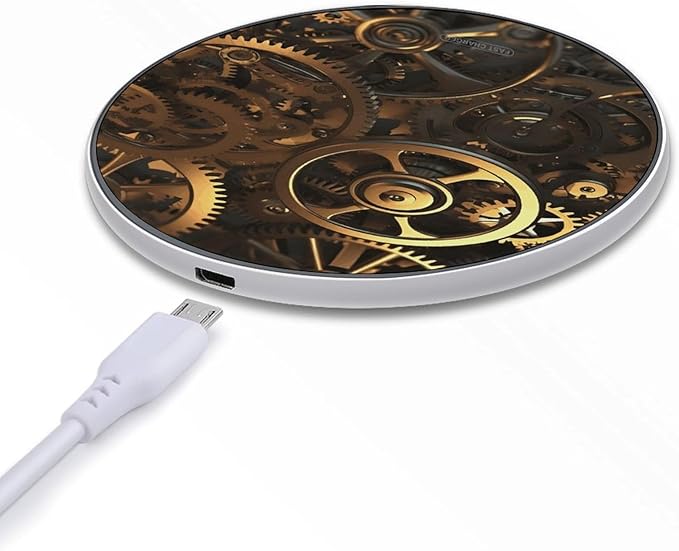 Cool Steampunk Gears Wireless Charger Fast Wireless Charging Pad with USB Cable 10W Anti-Slip Magnetic Wireless Charger Portable Slim Charger Puck Travel Charging Station