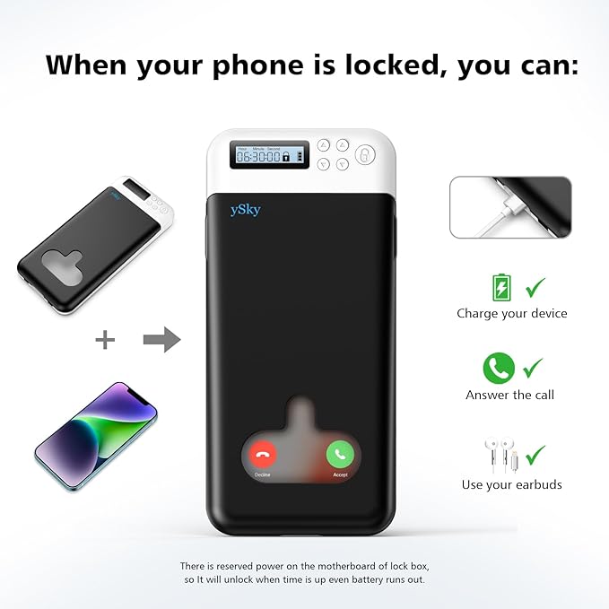 ySky Cell Phone Lock Box with TimerPortable Timed phone Lock Box for iPhone and Android Phones Self-Control Timer Phone Locker to Help KidsStudents Adults Focus Back Mobile Phone Addiction(Black)