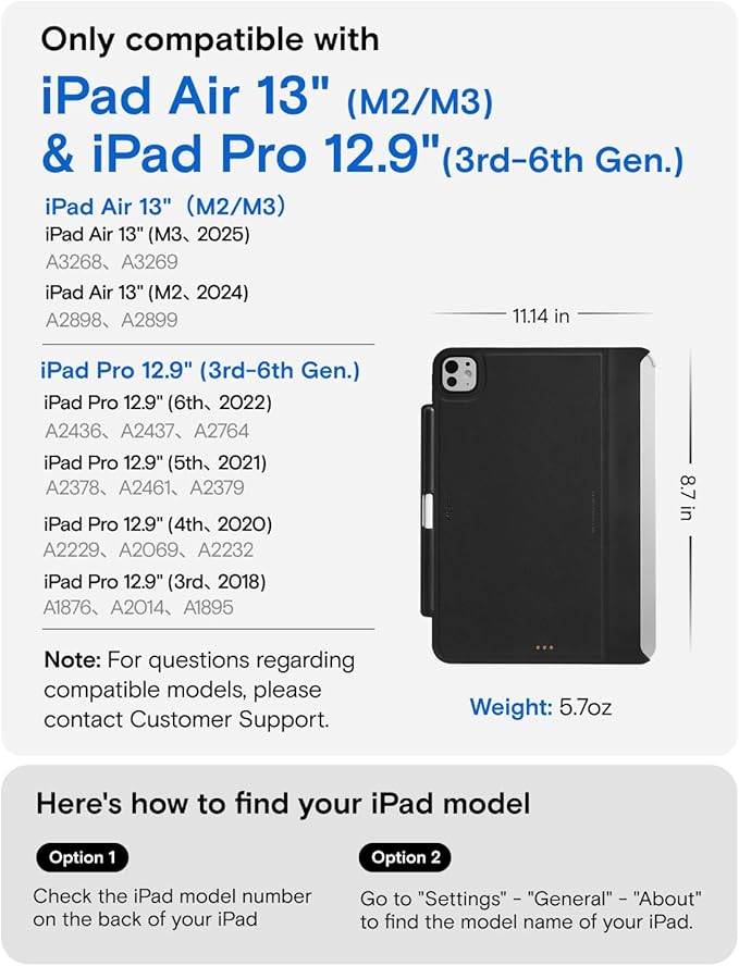 MOFT Snap Tablet Case for iPad Air 13 M3 2025/M2 2024 iPad Pro 12.9(3rd-6th Gen.) with Pencil Holder Magic Keyboard Compatible Slim Lightweight Magnetic Case Connect to Versatile Snap Stands