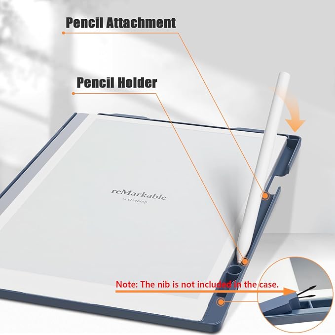 E NET-CASE Case for Remarkable 2 Tablet 10.3 inch (2020 Released) - New Business Design Upgraded Leather Cover for Remarkable 2 Digital Paper with Stand &amp Pen Holder (Deep Blue)