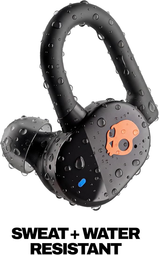 Skullcandy Push Play Active Wireless Earbuds Bluetooth Headphones Noise Isolating Fit 34 Hrs Battery Secure-Fit Over-Ear Hanger Sweat Water Resistant Microphone for iPhone Android - Black/Orange