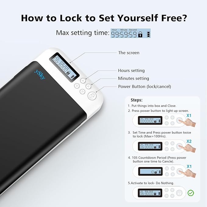 ySky Cell Phone Lock Box with TimerPortable Timed phone Lock Box for iPhone and Android Phones Self-Control Timer Phone Locker to Help KidsStudents Adults Focus Back Mobile Phone Addiction(Black)