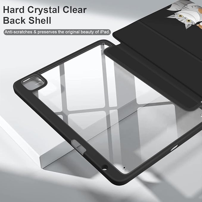 Batianda Hybrid Case for 11-inch iPad Air 2024 M2 Chip/iPad Air 5th/4th 10.9 inch [Built-in Pencil Holder] Shockproof Cover with Clear Transparent Back Shell TPU BumperCat