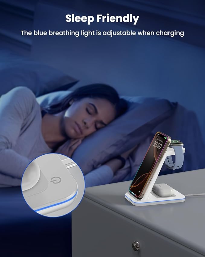 3 in 1 Wireless Charging Station Wireless Charger Stand for Multiple Apple Devices Wireless Charger for iPhone 17 16 15-11 Pro Max XS XR 8 Apple Watch 11 9 8 7 6 SE 5 4 3 2 Air Pods 3/2/Pro