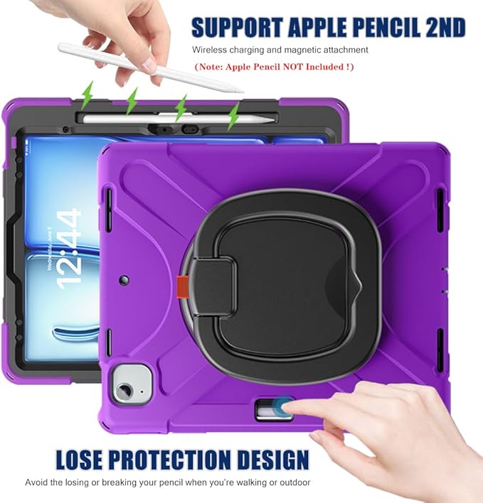 SCSVPN Case for iPad Air 13 inch M4 2026/ M3 2025/ M2 2024 &amp iPad Pro 12.9'' Case 6th/5th/4th/3rd Gen 2022 2021 2020 2018 Protective Cover with Pencil Holder Stand Handle Shoulder Strap Purpl